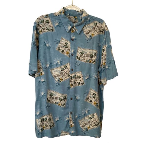 Batik Bay Men’s Postcard Print Blue Short Sleeve Button Front Shirt, Size L - Picture 2 of 10